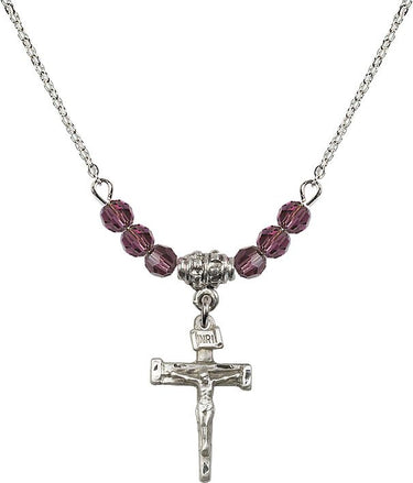 Nail Crucifix Birthstone Necklace | 3/4 inch | 4mm Beads