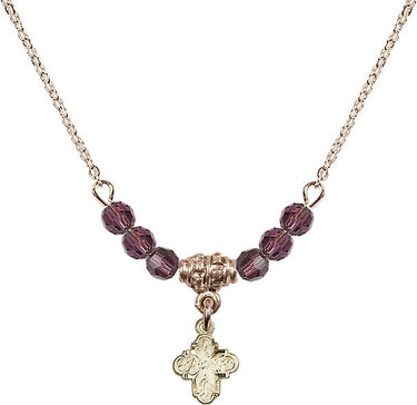 Four Way Medal Birthstone Necklace | 3/8 inch | 4mm Beads
