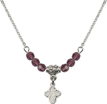 Four Way Medal Birthstone Necklace | 3/8 inch | 4mm Beads