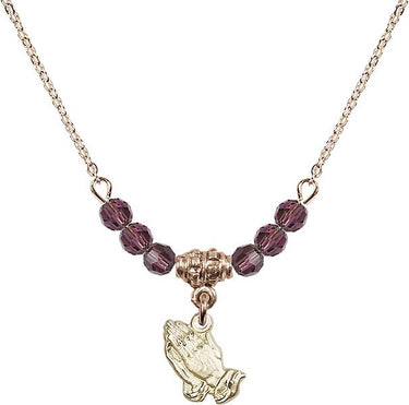 Praying Hands Birthstone Necklace | 3/8 inch | 4mm Beads