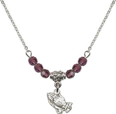 Praying Hands Birthstone Necklace | 3/8 inch | 4mm Beads
