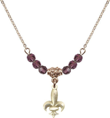 Fleur de Lis Birthstone Necklace | 1/2 inch | 4mm Beads