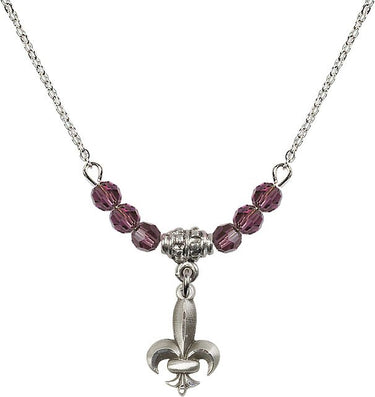 Fleur de Lis Birthstone Necklace | 1/2 inch | 4mm Beads