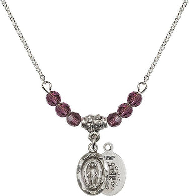 Beads Miraculous Medal Birthstone Necklace | 1/2 inch | 4mm Beads