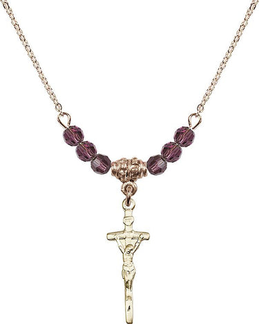 Papal Crucifix Birthstone Necklace | 7/8 inch | 4mm Beads