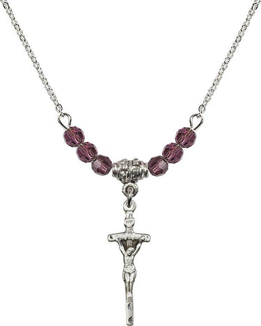 Papal Crucifix Birthstone Necklace | 7/8 inch | 4mm Beads
