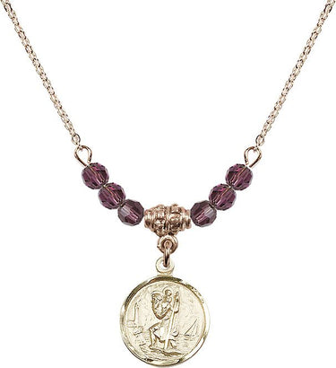 Saint Christopher Birthstone Necklace | 5/8 inch | 4mm Beads