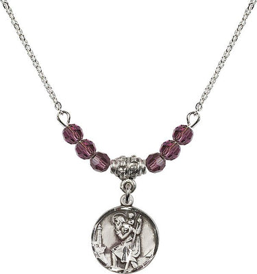 Saint Christopher Birthstone Necklace | 5/8 inch | 4mm Beads