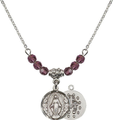 Beads Miraculous Medal Birthstone Necklace | 5/8 inch | 4mm Beads