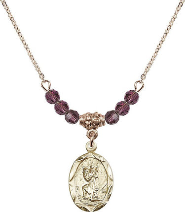 Saint Christopher Birthstone Necklace | 3/4 inch | 4mm Beads
