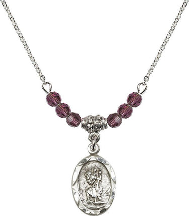 Saint Christopher Birthstone Necklace | 3/4 inch | 4mm Beads