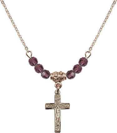 Women's Crucifix Birthstone Necklace | 3/4 inch | 4mm Beads