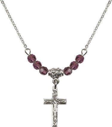 Women's Crucifix Birthstone Necklace | 3/4 inch | 4mm Beads