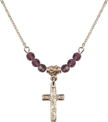 Cross Birthstone Necklace | 1 1/2 inch | 4mm Beads