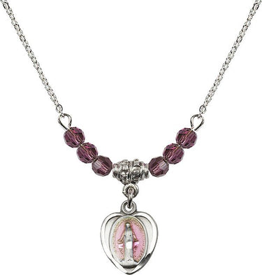 Miraculous Medal Birthstone Necklace | Rose | 1/2 inch