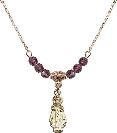 Infant of Prague Birthstone Necklace | 3/4 inch | 4mm Beads