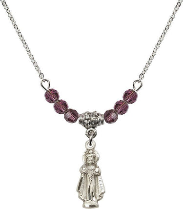 Infant of Prague Birthstone Necklace | 3/4 inch | 4mm Beads