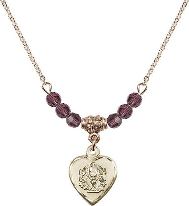 Heart / Communion Birthstone Necklace | 5/8 inch | 4mm Beads
