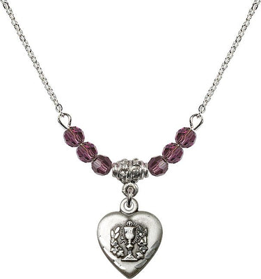Heart / Communion Birthstone Necklace | 5/8 inch | 4mm Beads