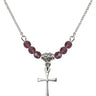 Cross Birthstone Necklace | 3/4 inch | 4mm Beads  Amethyst Sterling Silver