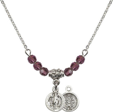 Saint Benedict Birthstone Necklace | 3/8 inch | 4mm Beads