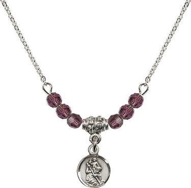 Saint Christopher Birthstone Necklace | 3/8 inch | 4mm Beads | N20-2343