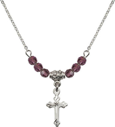 Cross Birthstone Necklace for Women | 5/8 inch | 4mm Beads
