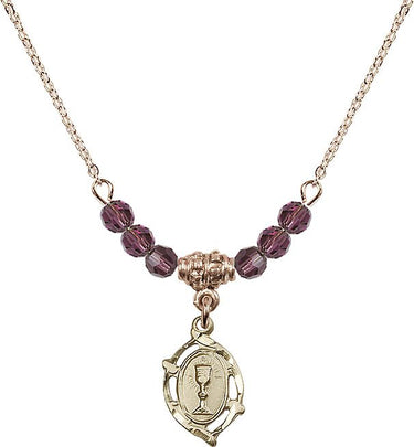 Communion Medal Birthstone Necklace | 5/8 inch | 4mm Beads