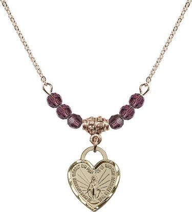 Miraculous Medal Heart Birthstone Necklace | 5/8 inch