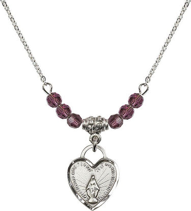 Miraculous Medal Heart Birthstone Necklace | 5/8 inch