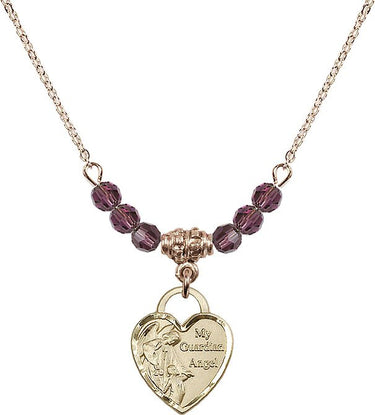 Guardian Angel Heart Birthstone Necklace | 5/8 inch | 4mm Beads