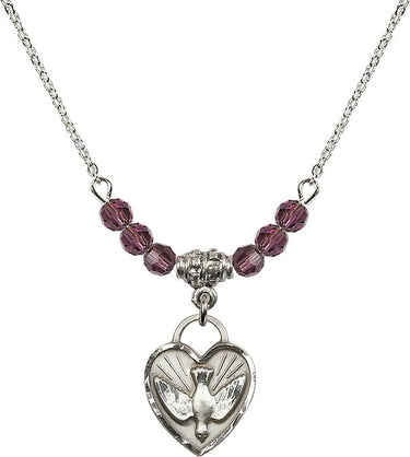 Confirmation Heart Birthstone Necklace | 5/8 inch | 4mm Beads