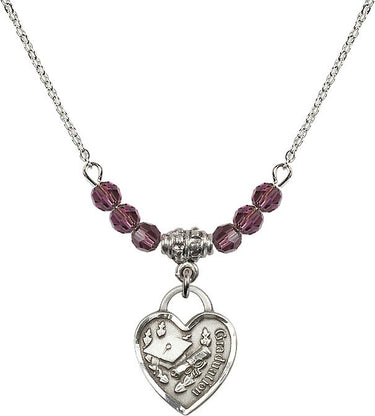 Graduation Heart Birthstone Necklace | 5/8 inch | 4mm Beads