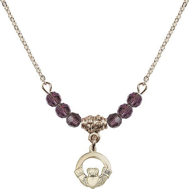 Claddagh Birthstone Necklace | 3/8 inch | 4mm Beads