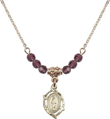 Sterling Miraculous Medal Birthstone Necklace | 5/8 inch | 4mm Beads