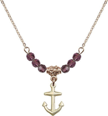 Anchor Birthstone Necklace | 1 1/8 inch | 4mm Beads