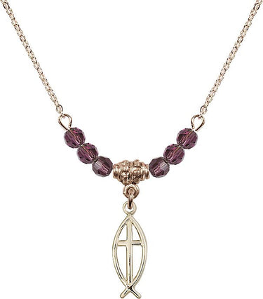 Fish Cross Birthstone Necklace | 3/4 inch | 4mm Beads