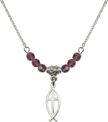 Fish Cross Birthstone Necklace | 3/4 inch | 4mm Beads