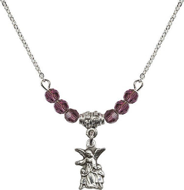 Women Guardian Angel Birthstone Necklace | 1/2 inch | 4mm Beads