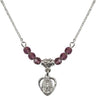 Miraculous Medal Birthstone Necklace | 3/8 inch | 4mm Beads  Amethyst Sterling Silver