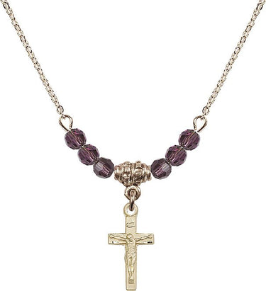 Crucifix Birthstone Necklace | 5/8 inch | 4mm Beads