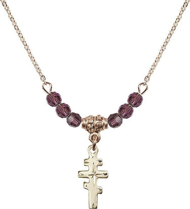 Greek Orthodox Cross Birthstone Necklace | 5/8 inch | 4mm Beads