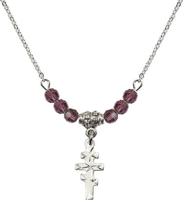 Greek Orthodox Cross Birthstone Necklace | 5/8 inch | 4mm Beads