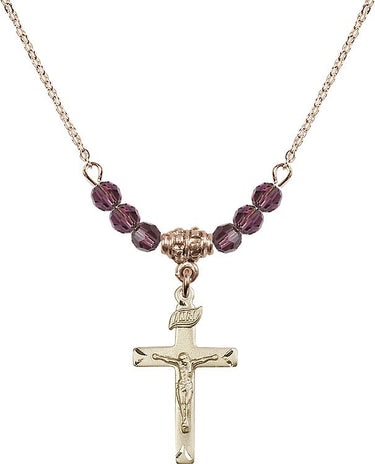 Beads Crucifix Birthstone Necklace | 7/8 inch | 4mm Beads