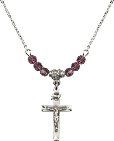 Beads Crucifix Birthstone Necklace | 7/8 inch | 4mm Beads