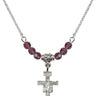 Crucifix Birthstone Necklace | 5/8 inch | 4mm Beads  Amethyst Sterling Silver