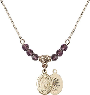 Collar de medalla milagrosa de plata de ley con piedra natal | 1/2 pulgada | Cuentas de 4 mm | N20-9078