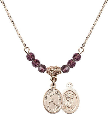Saint Christopher Softball Birthstone Necklace | 1/2 inch | 4mm Beads