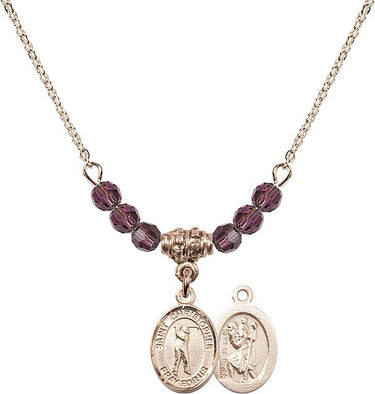 Saint Christopher Golf Birthstone Necklace | 1/2 inch | 4mm Beads