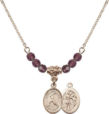 Saint Sebastian Baseball Birthstone Necklace | 1/2 inch | 4mm Beads